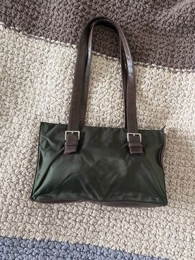 Vintage Prada Nylon & Leather shoulder bag in brown and green